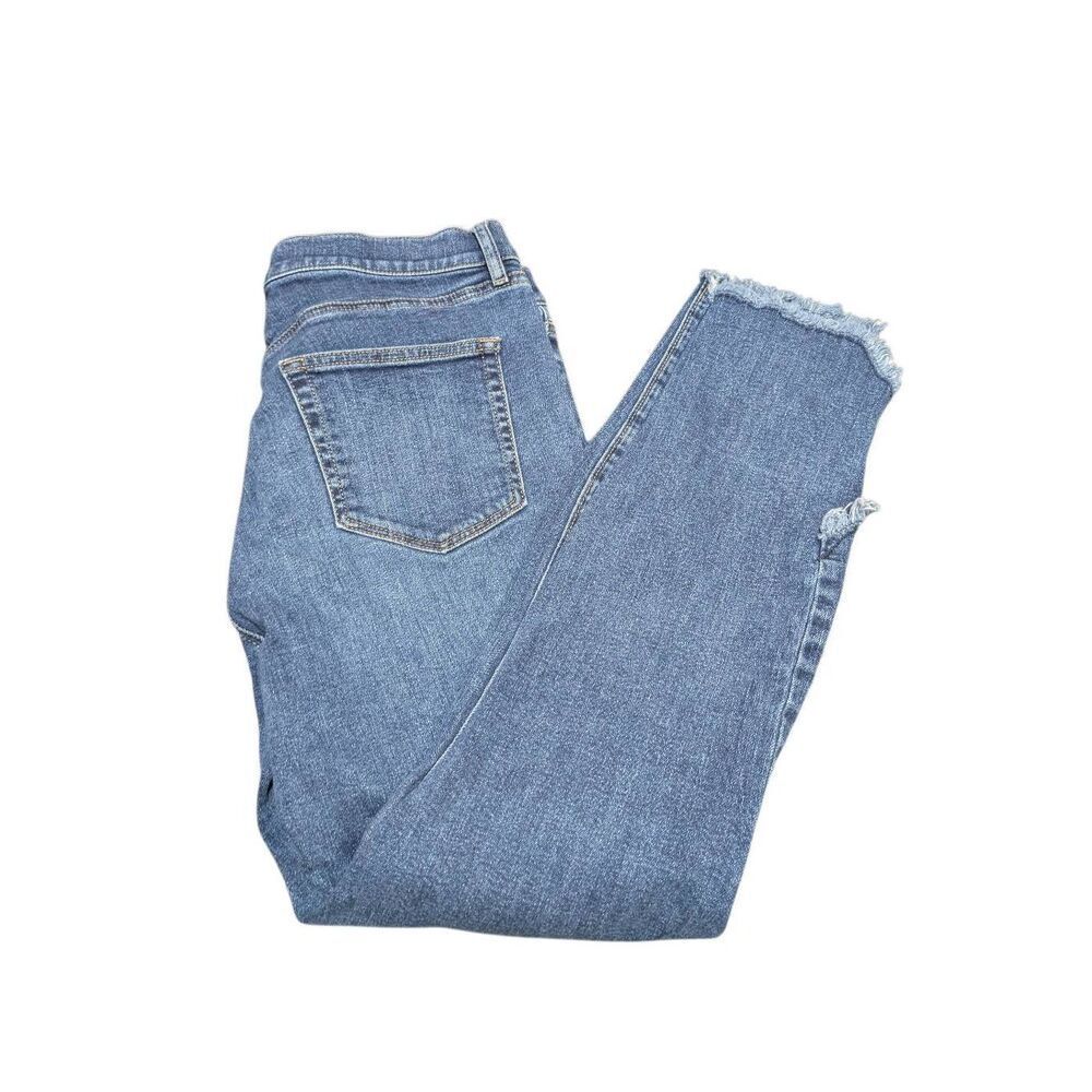 LOFT Outlet Jeans Blue Medium Wash Skinny Ankle Raw Hem Fray Denim Womens 10